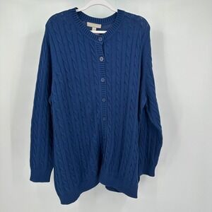 Woman Within Preppy Cable Knit Cardigan Womens Sz 2X Sweater Cottagecore Classic